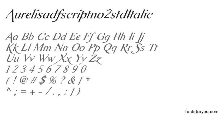 Schriftart Aurelisadfscriptno2stdItalic – Alphabet, Zahlen, spezielle Symbole