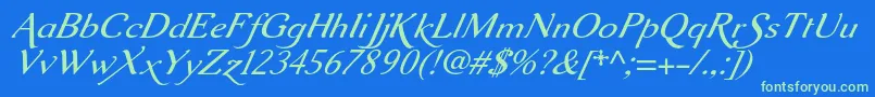 Aurelisadfscriptno2stdItalic Font – Green Fonts on Blue Background