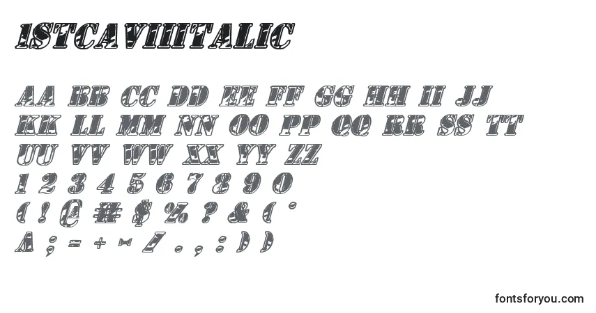 Schriftart 1stCavIiItalic – Alphabet, Zahlen, spezielle Symbole