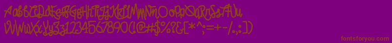 AfroedDizzyYak-Schriftart – Braune Schriften auf violettem Hintergrund