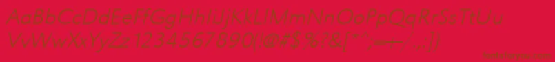 UrwgrotesktextligwidOblique-Schriftart – Braune Schriften auf rotem Hintergrund
