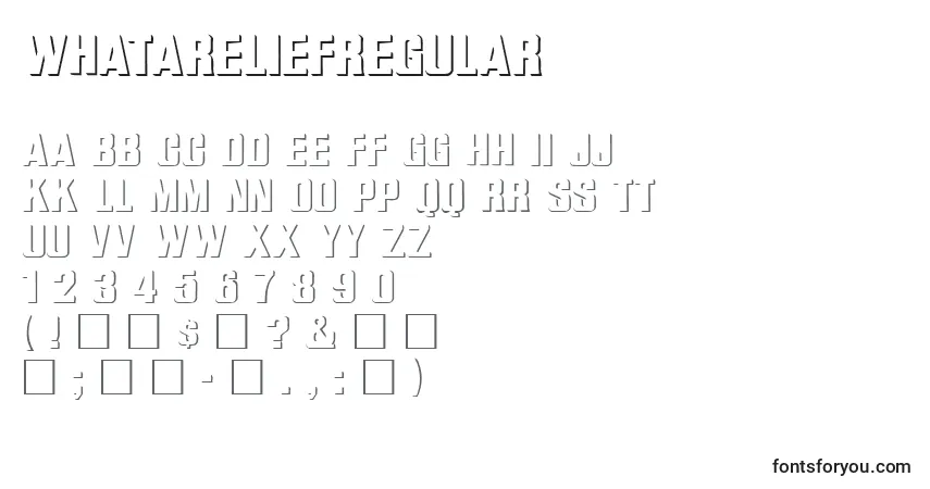 Schriftart WhataReliefRegular – Alphabet, Zahlen, spezielle Symbole