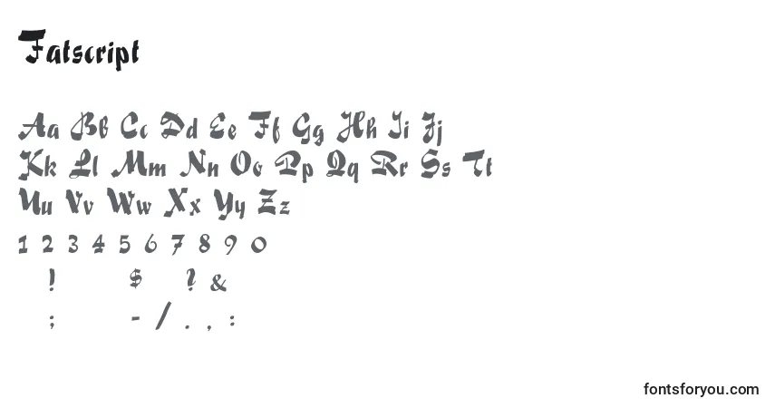 A fonte Fatscript – alfabeto, números, caracteres especiais