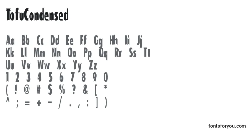A fonte TofuCondensed – alfabeto, números, caracteres especiais