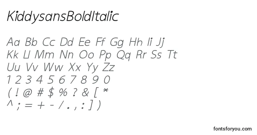 Schriftart KiddysansBoldItalic – Alphabet, Zahlen, spezielle Symbole