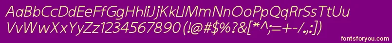 KiddysansBoldItalic-fontti – keltaiset fontit violetilla taustalla