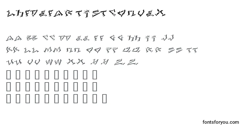 Czcionka LhfDefArtistConvex – alfabet, cyfry, specjalne znaki
