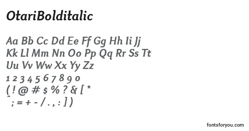 Шрифт OtariBolditalic – алфавит, цифры, специальные символы