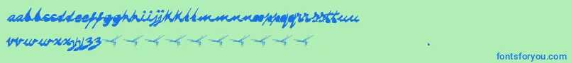 Dragonflysaji-Schriftart – Blaue Schriften auf grünem Hintergrund