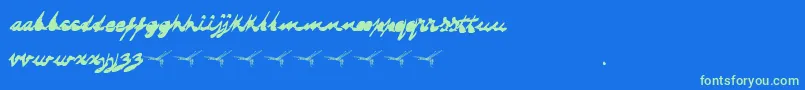 Dragonflysaji-Schriftart – Grüne Schriften auf blauem Hintergrund