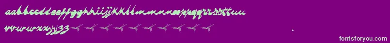 フォントDragonflysaji – 紫の背景に緑のフォント