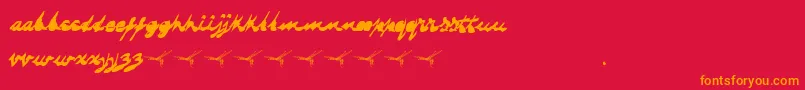 Fonte Dragonflysaji – fontes laranjas em um fundo vermelho