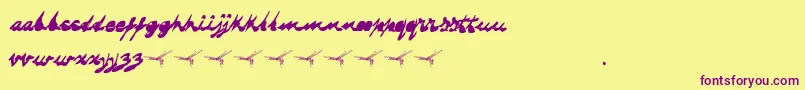 Fonte Dragonflysaji – fontes roxas em um fundo amarelo