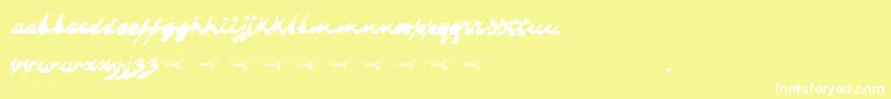 Dragonflysaji-Schriftart – Weiße Schriften auf gelbem Hintergrund