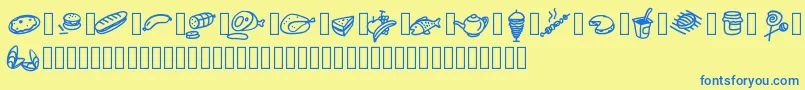 Pwfoodcons Font – Blue Fonts on Yellow Background