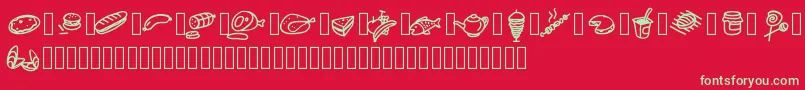 Pwfoodcons Font – Green Fonts on Red Background