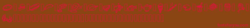 フォントPwfoodcons – 赤い文字が茶色の背景にあります。