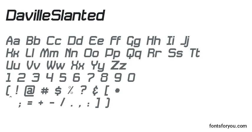 Шрифт DavilleSlanted – алфавит, цифры, специальные символы