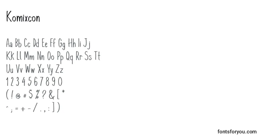 Schriftart Komixcon (101918) – Alphabet, Zahlen, spezielle Symbole