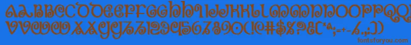 フォントTheshirebc – 茶色の文字が青い背景にあります。