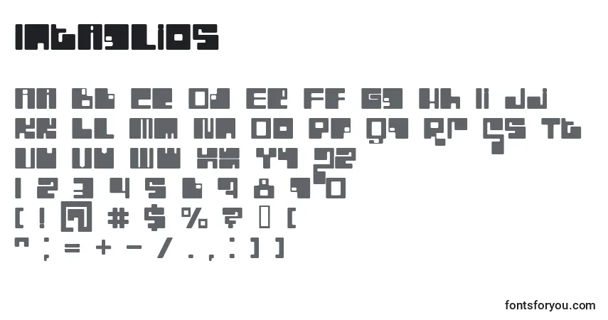 Czcionka Intaglios – alfabet, cyfry, specjalne znaki