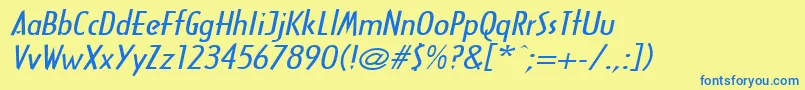 Fonte ArcanebroadItalic – fontes azuis em um fundo amarelo
