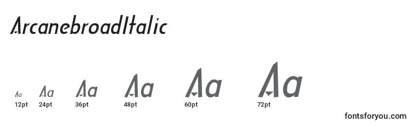 Размеры шрифта ArcanebroadItalic