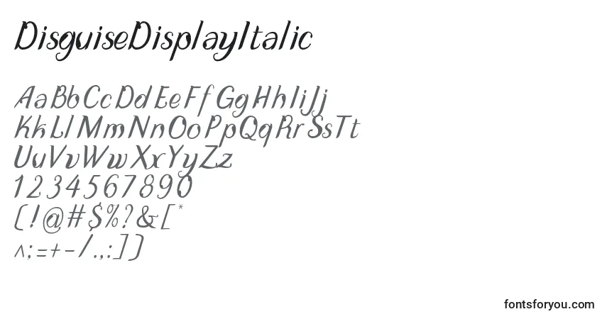 DisguiseDisplayItalicフォント–アルファベット、数字、特殊文字