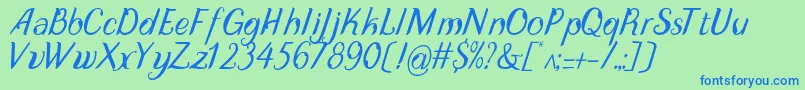 Fonte DisguiseDisplayItalic – fontes azuis em um fundo verde