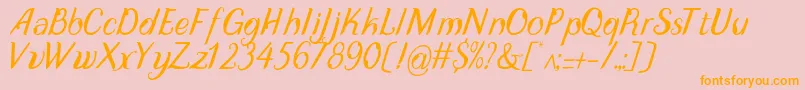 フォントDisguiseDisplayItalic – オレンジの文字がピンクの背景にあります。