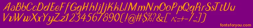 DisguiseDisplayItalic-fontti – oranssit fontit violetilla taustalla