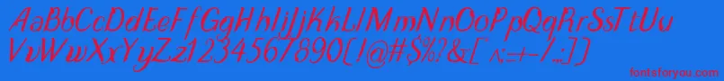 DisguiseDisplayItalic-Schriftart – Rote Schriften auf blauem Hintergrund