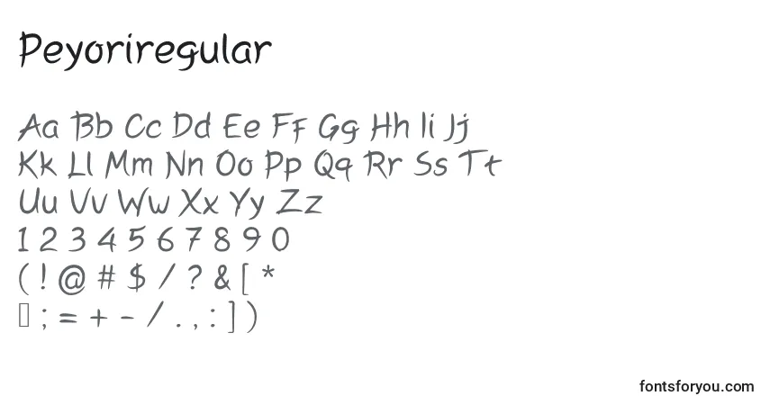 Шрифт Peyoriregular – алфавит, цифры, специальные символы