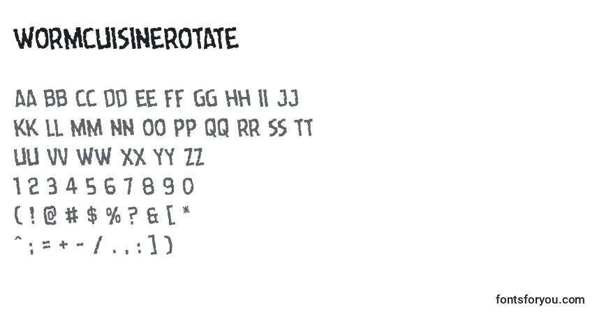 Czcionka Wormcuisinerotate – alfabet, cyfry, specjalne znaki
