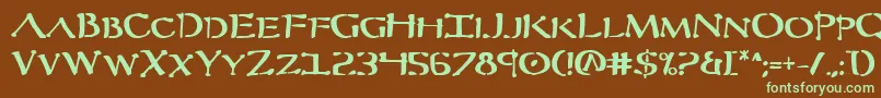 フォントSeverv2b – 緑色の文字が茶色の背景にあります。