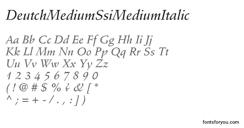 A fonte DeutchMediumSsiMediumItalic – alfabeto, números, caracteres especiais