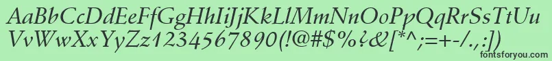 Fonte DeutchMediumSsiMediumItalic – fontes pretas em um fundo verde