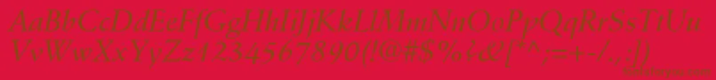 Fonte DeutchMediumSsiMediumItalic – fontes marrons em um fundo vermelho