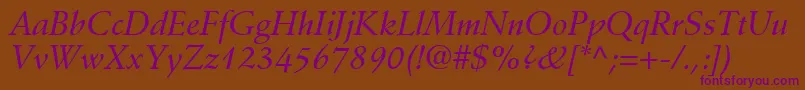 DeutchMediumSsiMediumItalic Font – Purple Fonts on Brown Background