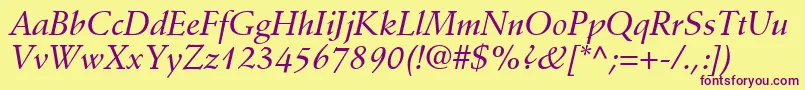 DeutchMediumSsiMediumItalic-fontti – violetit fontit keltaisella taustalla
