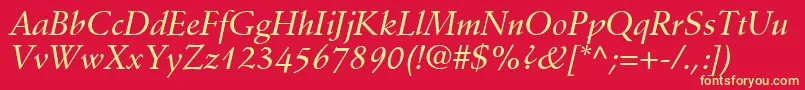 DeutchMediumSsiMediumItalic-fontti – keltaiset fontit punaisella taustalla