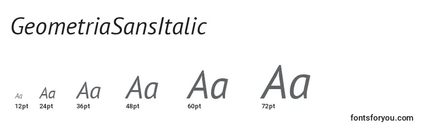 Размеры шрифта GeometriaSansItalic
