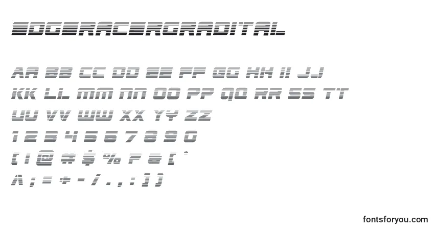 A fonte Edgeracergradital – alfabeto, números, caracteres especiais