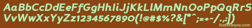 フォントPersabki – 緑色の文字が茶色の背景にあります。