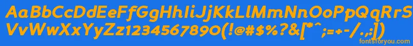 フォントPersabki – オレンジ色の文字が青い背景にあります。