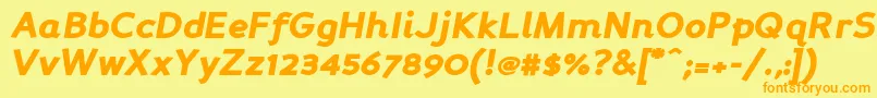 フォントPersabki – オレンジの文字が黄色の背景にあります。