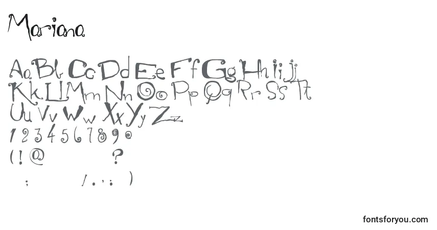 Czcionka Mariana – alfabet, cyfry, specjalne znaki