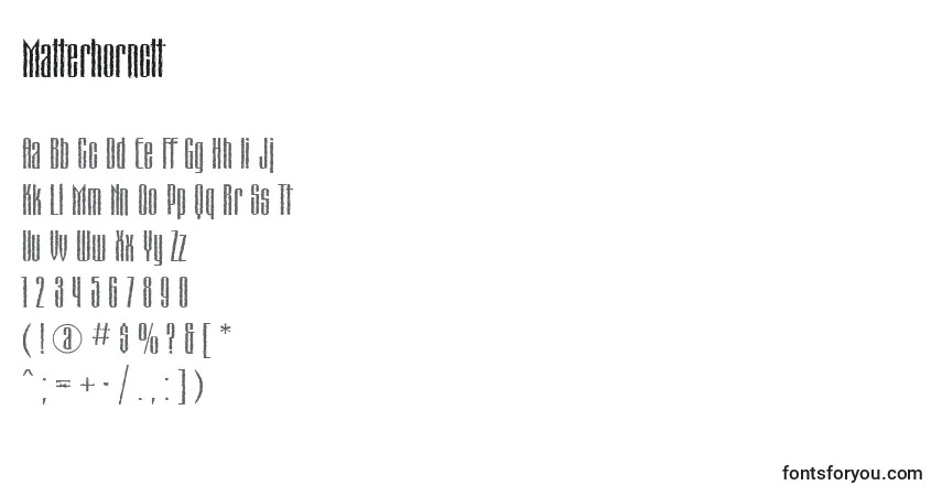 Czcionka Matterhornctt – alfabet, cyfry, specjalne znaki