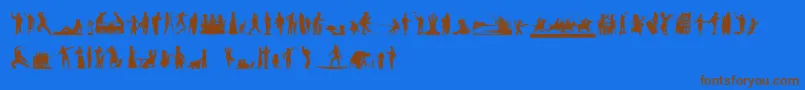 フォントHumanSilhouettesFreeNine – 茶色の文字が青い背景にあります。