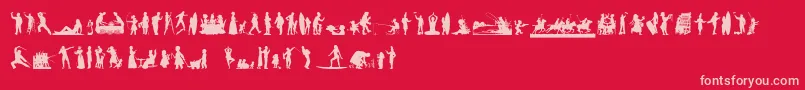 HumanSilhouettesFreeNine-Schriftart – Rosa Schriften auf rotem Hintergrund